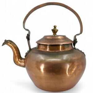 Dovetail Copper Tea Kettle Cramp Seam Antique Copper Handle Marked 4 Coppersmith